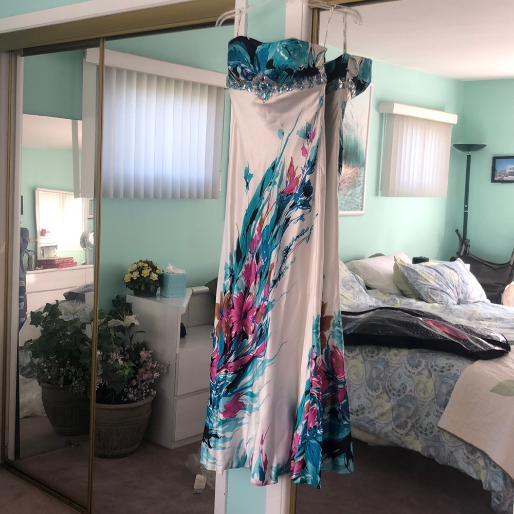 Satin floral prom dress